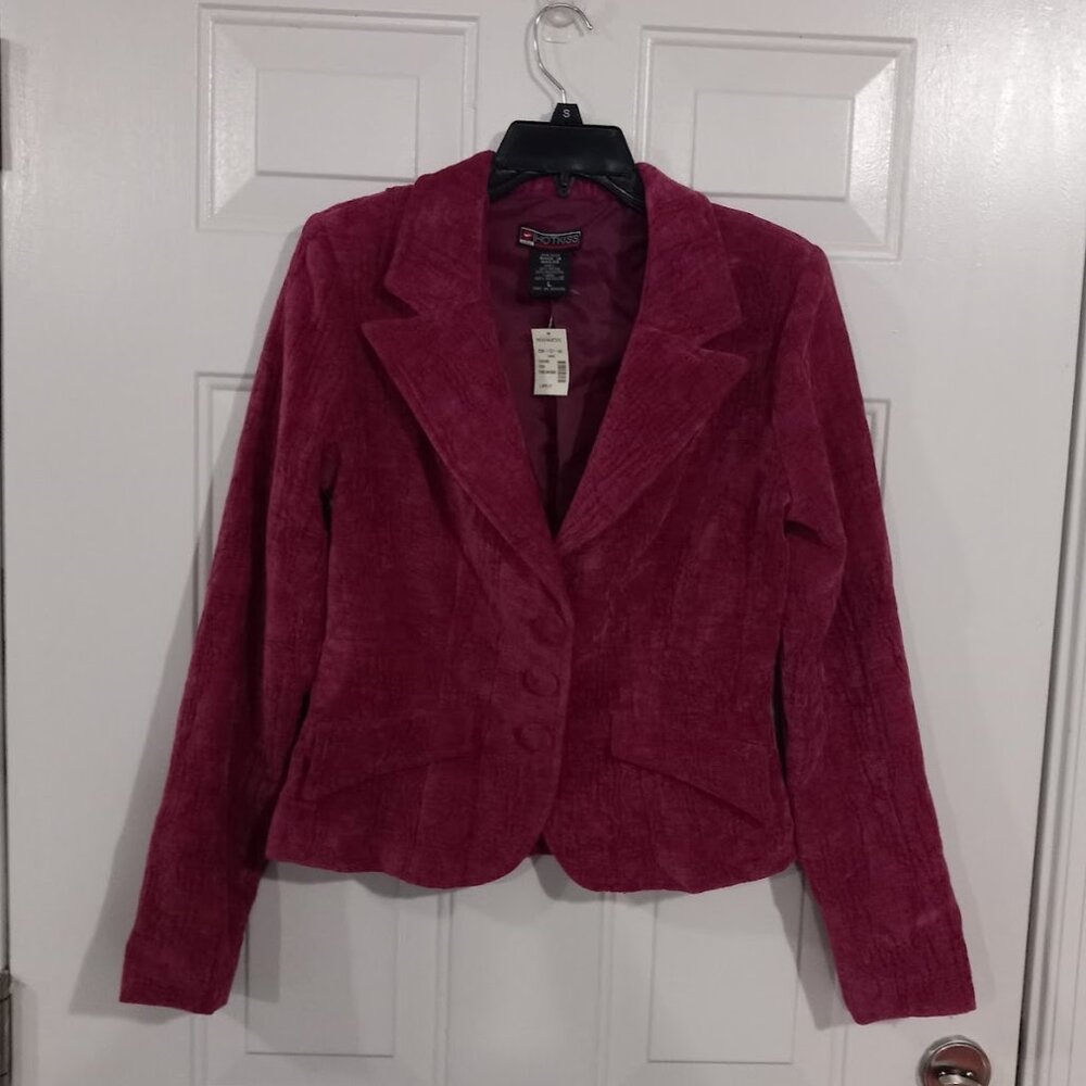 Hot Kiss USA Pink textured blazer velvet feel shoulder pads size Large